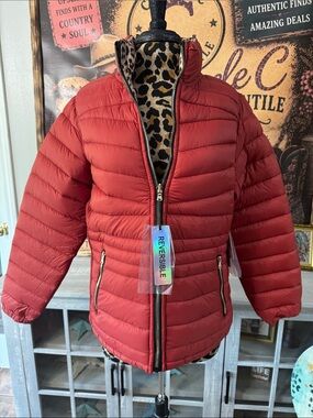 NWT YMI Women's Reversible Rust/Leopard Puffer Jacket - Sz XL